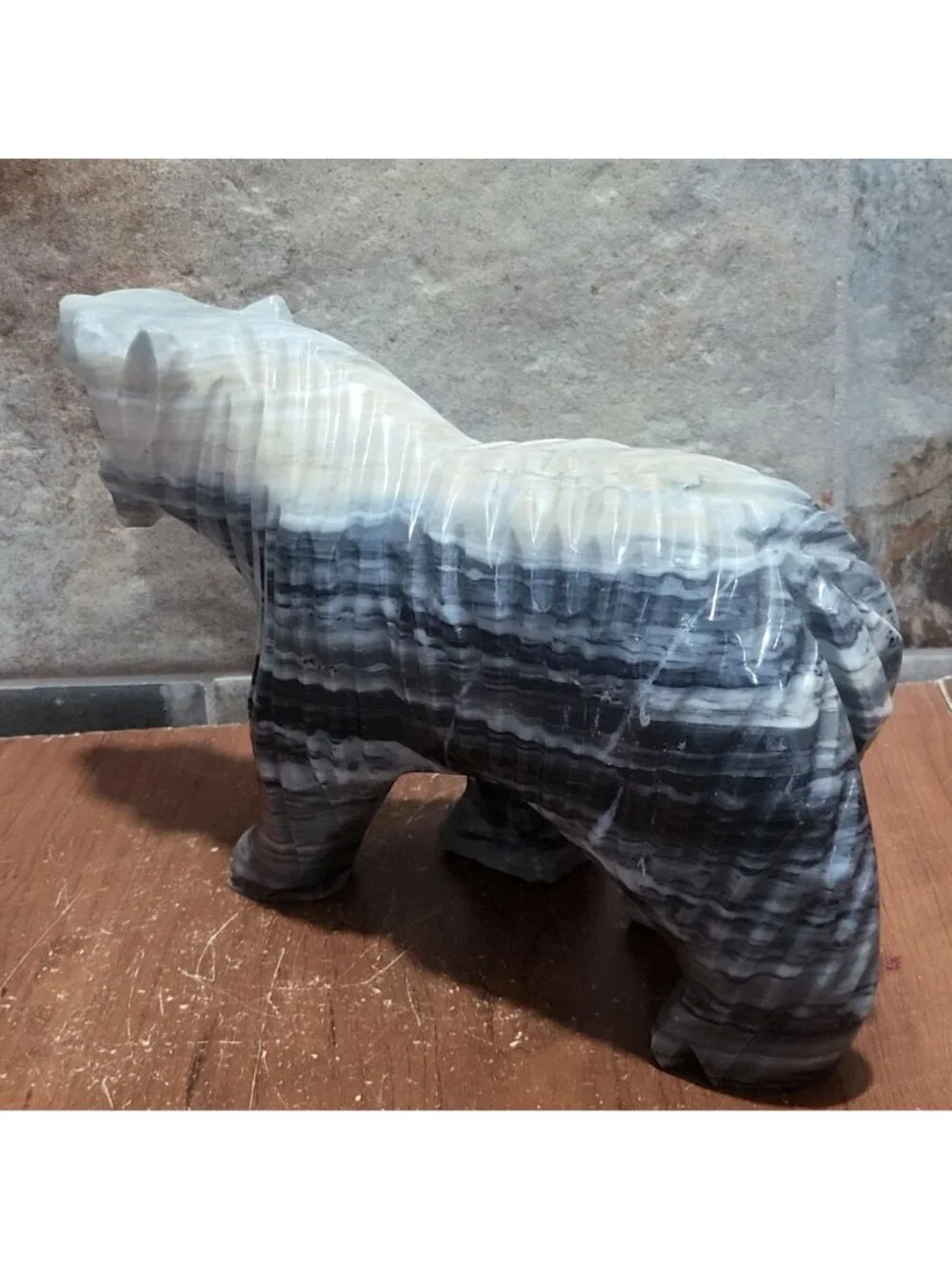 Large Hand Carved Stone Bear Sculpture Roaring Marble Onyx Heavy Figurine